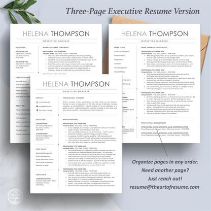 The Art of Resume Templates | Three-Page Professional Simple Executive CEO C-Suite Level  Resume CV Template Format | Curriculum Vitae