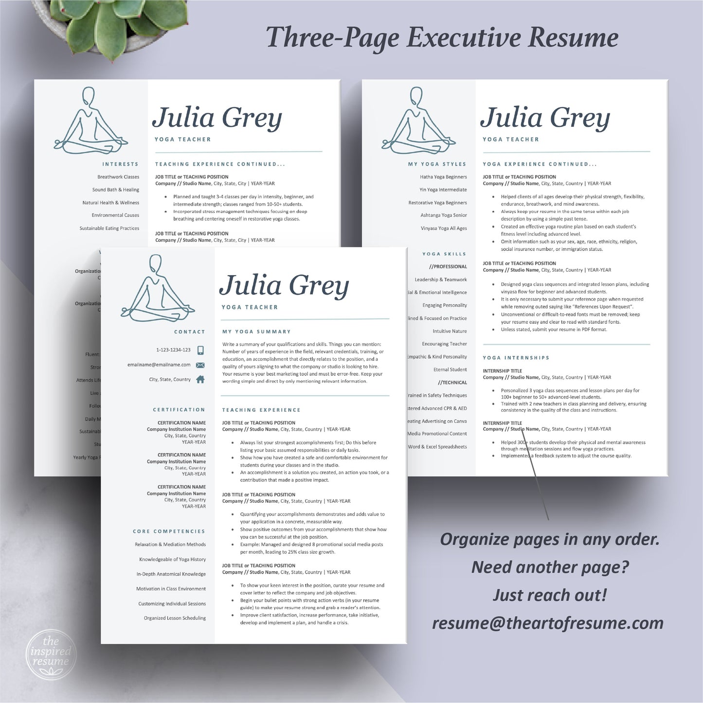 The Art of Resume Templates | Three-Page Yoga Teacher, Yoga Instructor Resume CV Template Format | Curriculum Vitae
