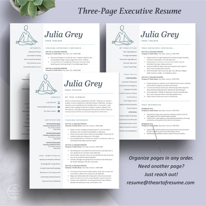 The Art of Resume Templates | Three-Page Yoga Teacher, Yoga Instructor Resume CV Template Format | Curriculum Vitae
