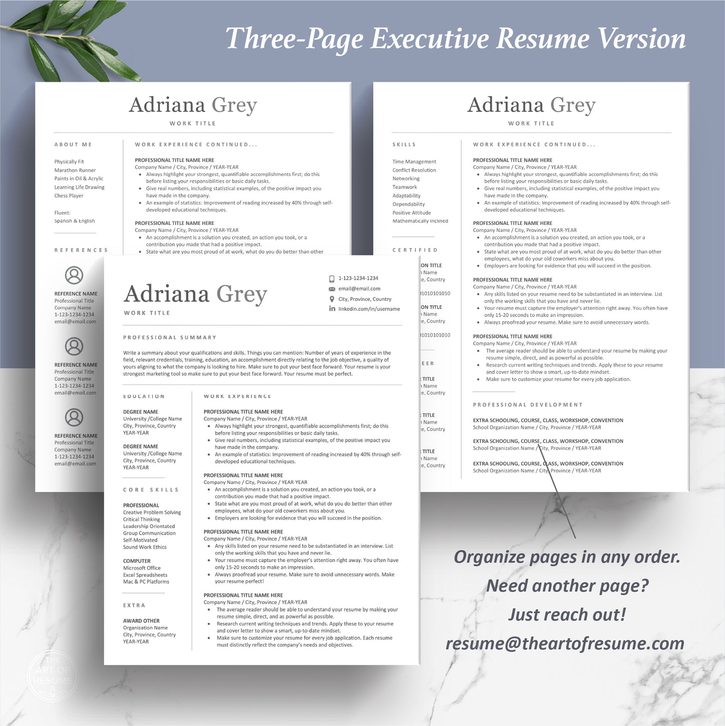 The Art of Resume | Professional Resume CV Template Bundle Design | 3 Page Executive Resume CV Template Format