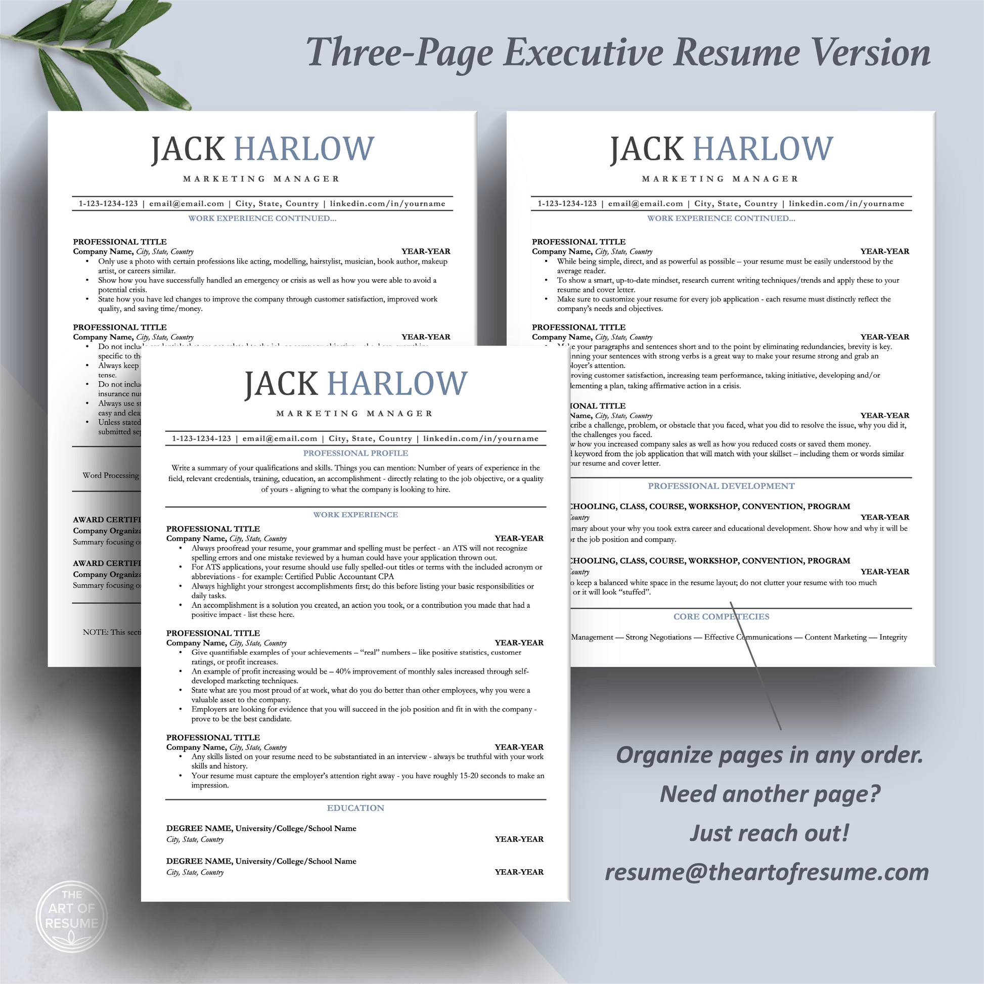 Professional ATS Resume CV Template | Applicant Tracking System Friendly | One-Column CV - The Art of Resume
