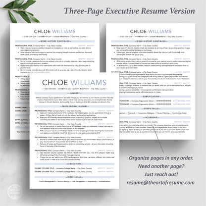 The Art of Resume Templates | Three-Page Executive C-Suite level ATS-Friendly Resume CV Template Format | Curriculum Vitae