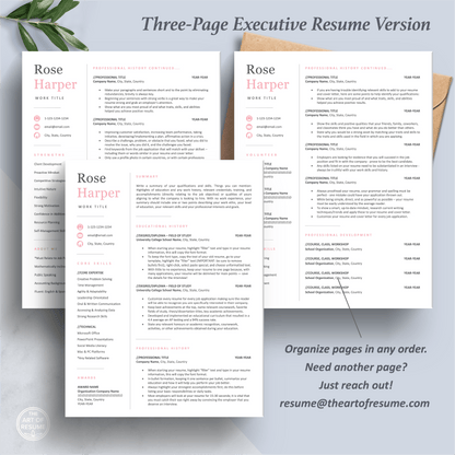 The Art of Resume Templates | Three-Page Student Graduate  Executive C-Suite Level  Resume CV Template Format | Curriculum Vitae