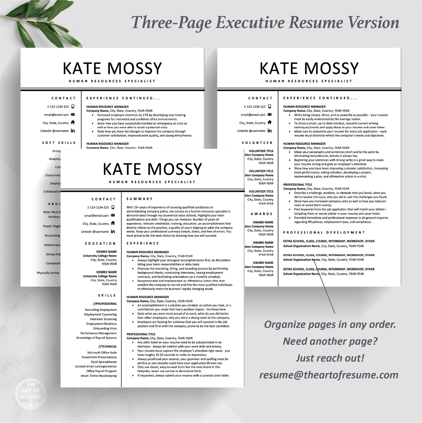 The Art of Resume Templates | Three-Page Executive Professional HR Human Resources  Resume CV Template Format | Curriculum Vitae