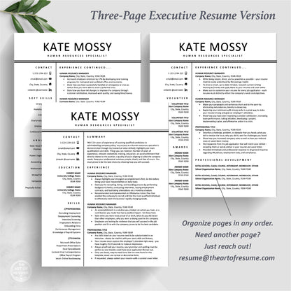 The Art of Resume Templates | Three-Page Executive Professional HR Human Resources  Resume CV Template Format | Curriculum Vitae