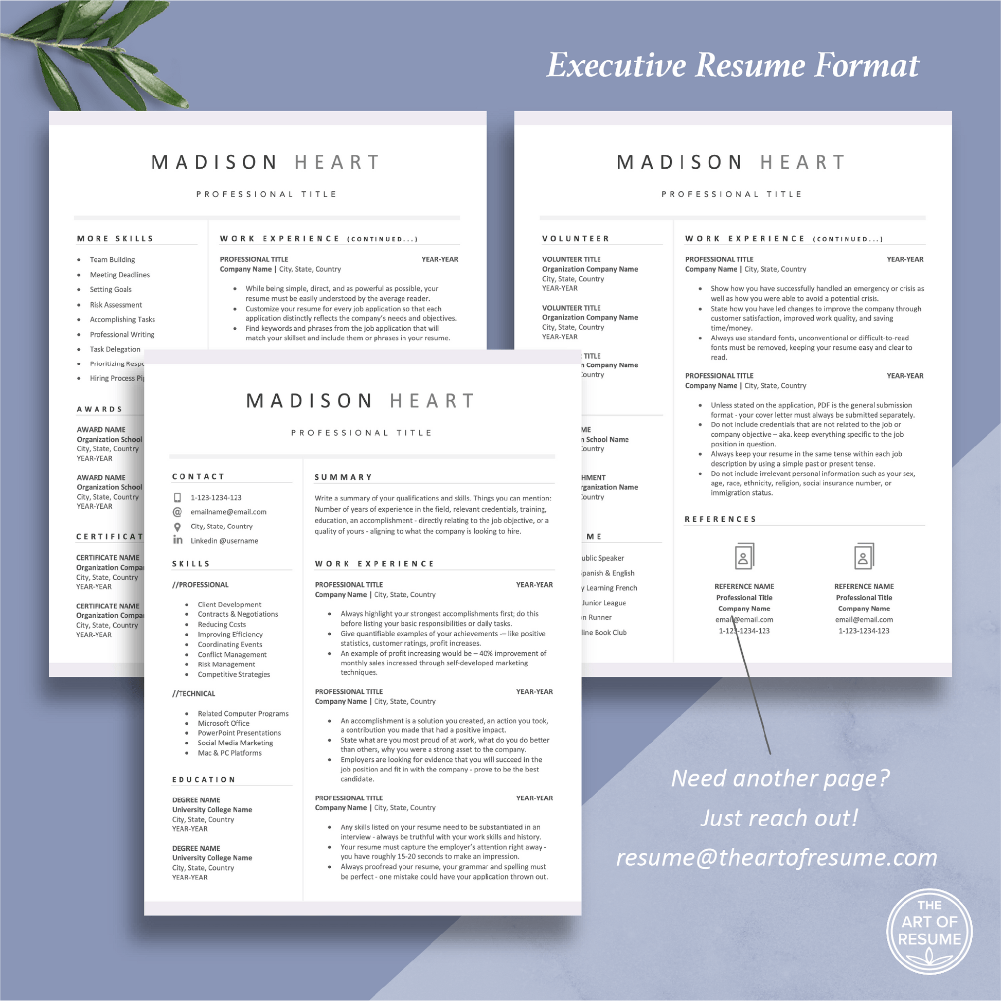 The Art of Resume | 3-Page Resume Template Format