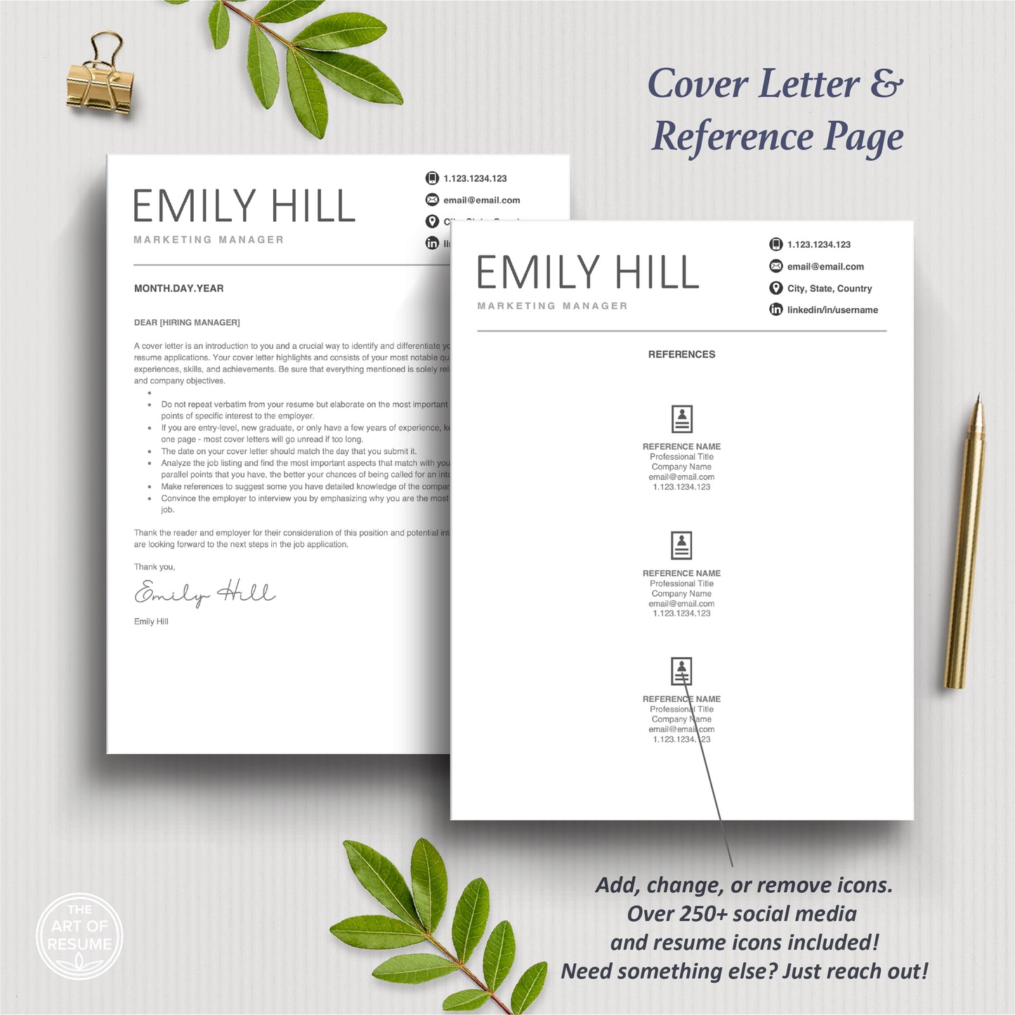 Professional Cover Letter and Reference Page Design Templates Download, The Art of Resume Service