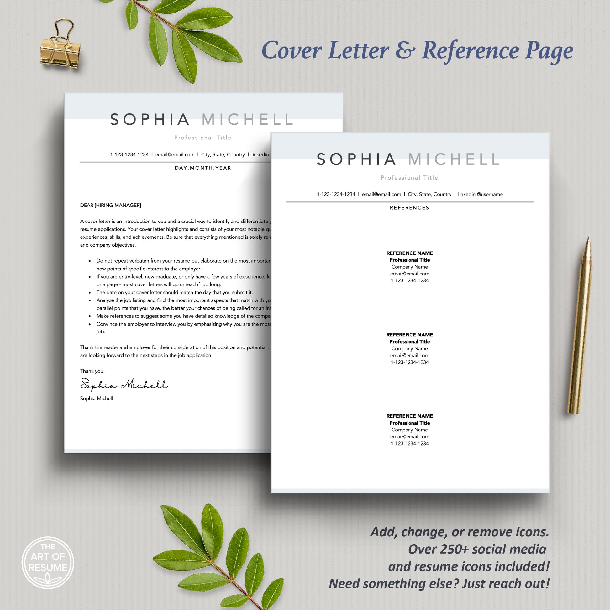 The Art of Resume Templates | Professional ATS Modern Cover Letter and Reference Page Templates Download
