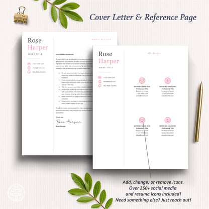 The Art of Resume Templates | Professional Pink Modern Cover Letter and Reference Page Templates Download
