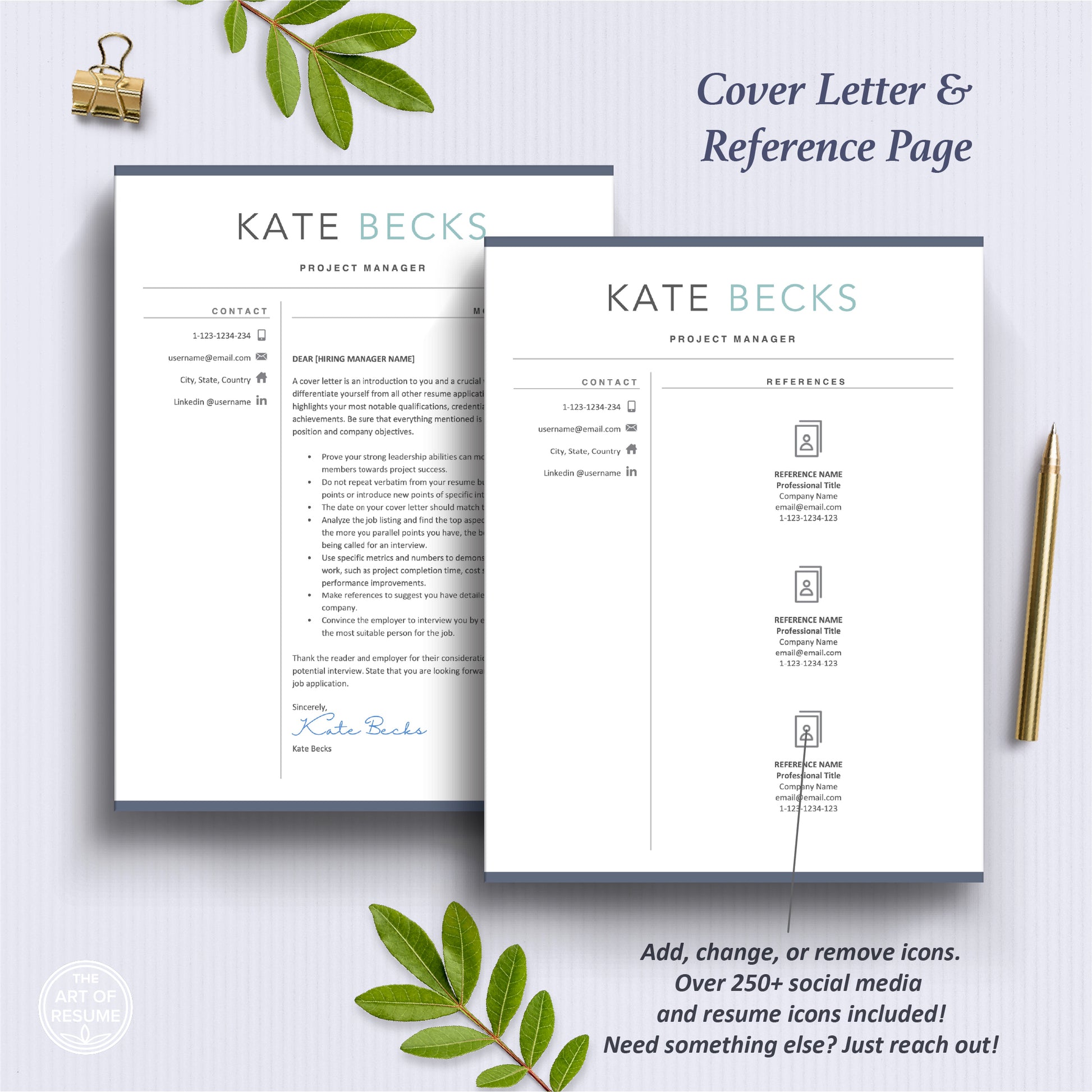 The Art of Resume Templates | Professional Modern Cover Letter and Reference Page Templates Download