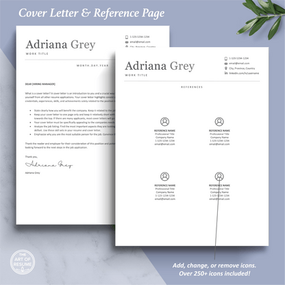 The Art of Resume Templates | Professional Matching Cover Letter and Reference Page Design Templates Instant Download