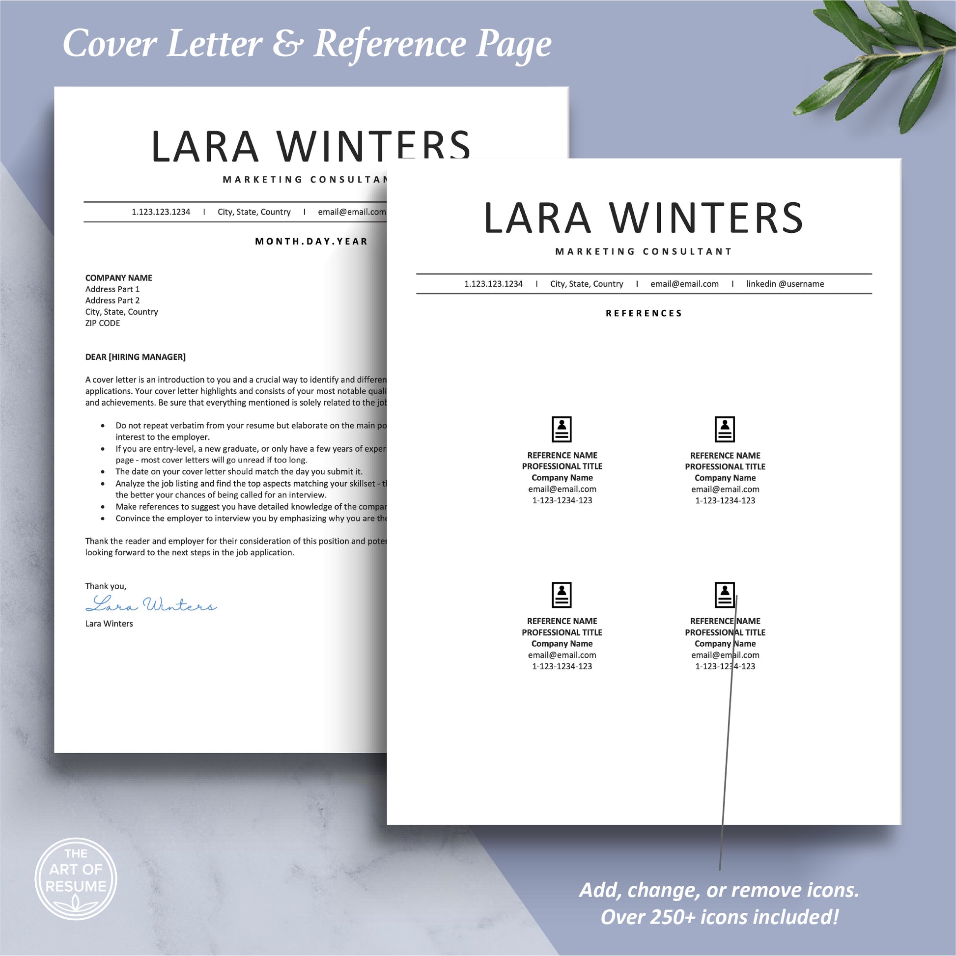 The Art of Resume Templates |  Professional Simple Letter and Reference Page Design Templates Instant Download
