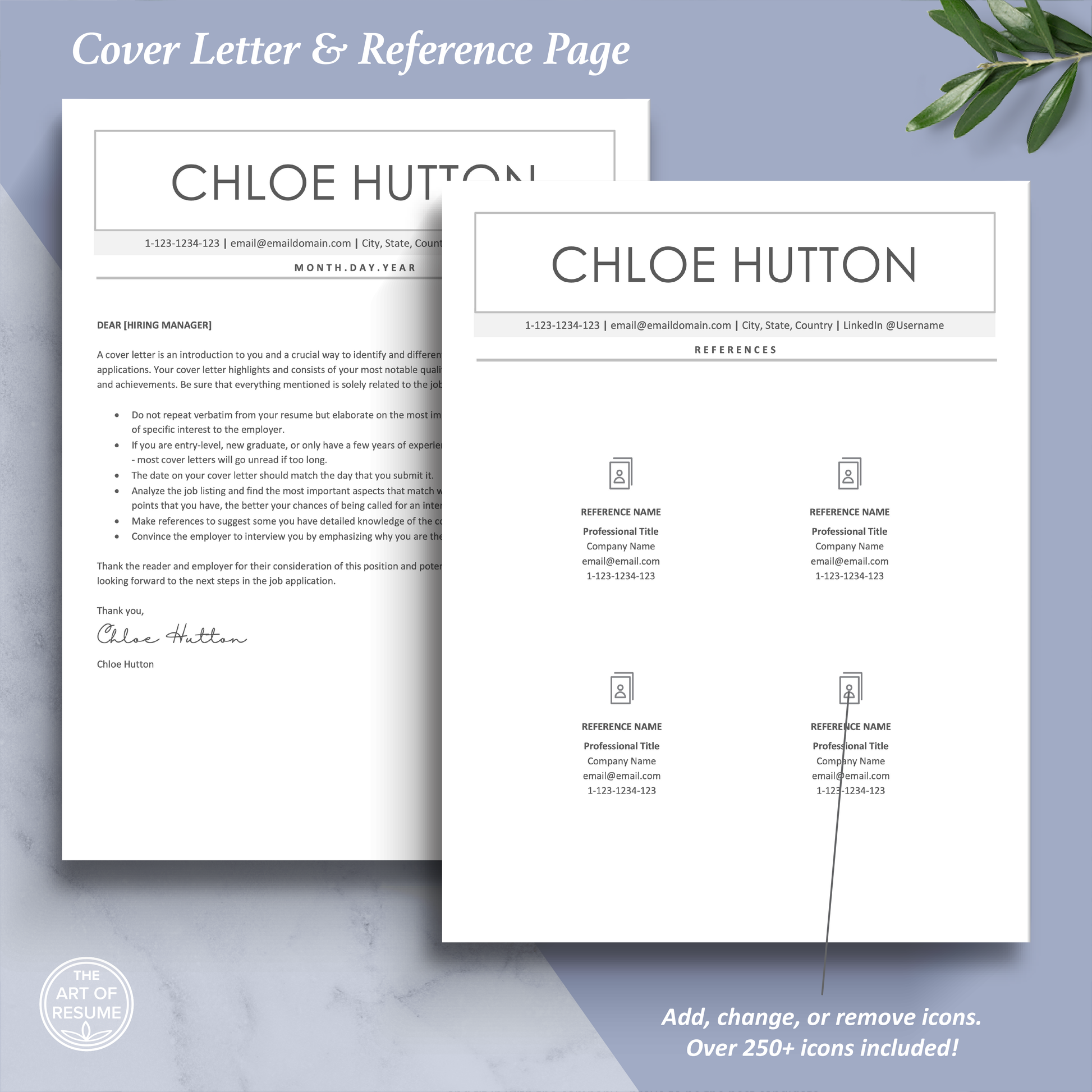 The Art of Resume Template | Cover Letter and Reference Page Template