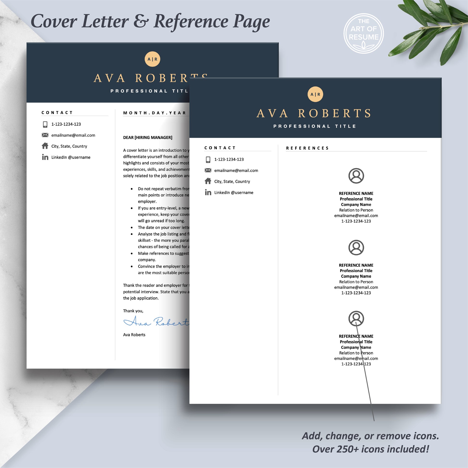 The Art of Resume Templates | Professional Simple Resume CV Design Cover Letter and Reference Page Design Templates Instant Download