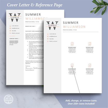 The Art of Resume Templates | Professional Pink and Grey Cover Letter and Reference Page Design Templates Instant Download