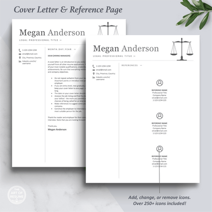 The Art of Resume Templates | Professional Legal Law Lawyer  Letter and Reference Page Design Templates Instant Download