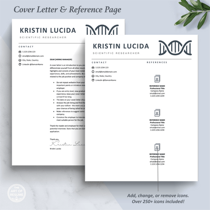 The Art of Resume Templates |  Scientist, Biochemist, Lab Researcher, Student, Teacher DNA Helix  Cover Letter and Reference Page Design Templates Instant Download