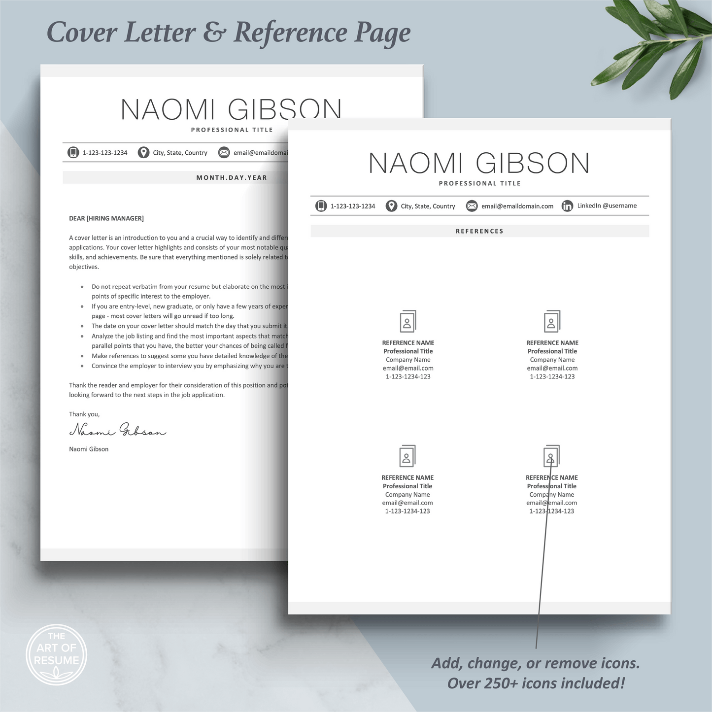 The Art of Resume Templates |  Professional Minimalist Simple Letter and Reference Page Design Templates Instant Download
