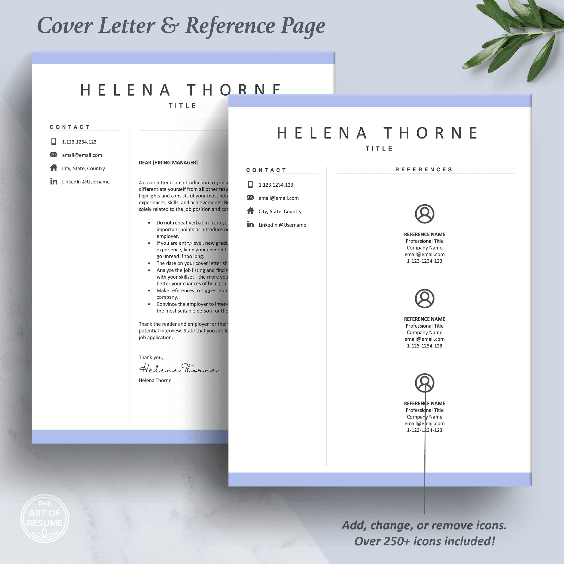 The Art of Resume Templates | Professional Cover Letter and Reference Page Design Templates Instant Download