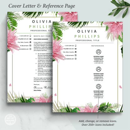 The Art of Resume Templates | Creative Floral  Resume CV Design Cover Letter and Reference Page Design Templates Instant Download