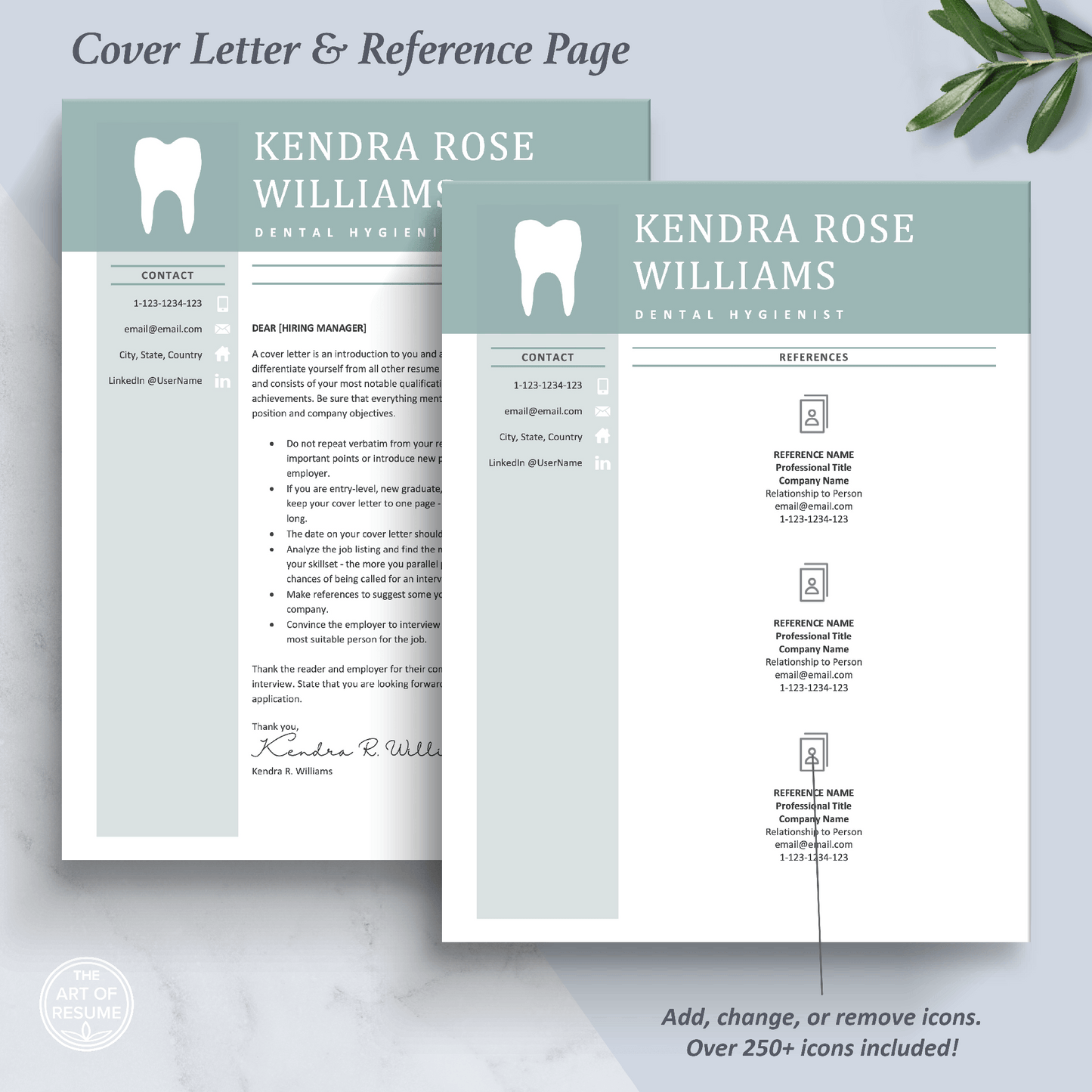 The Art of Resume Templates | Dentist, Hygienist, Dental Student, Assistant Cover Letter and Reference Page Design Templates Instant Download