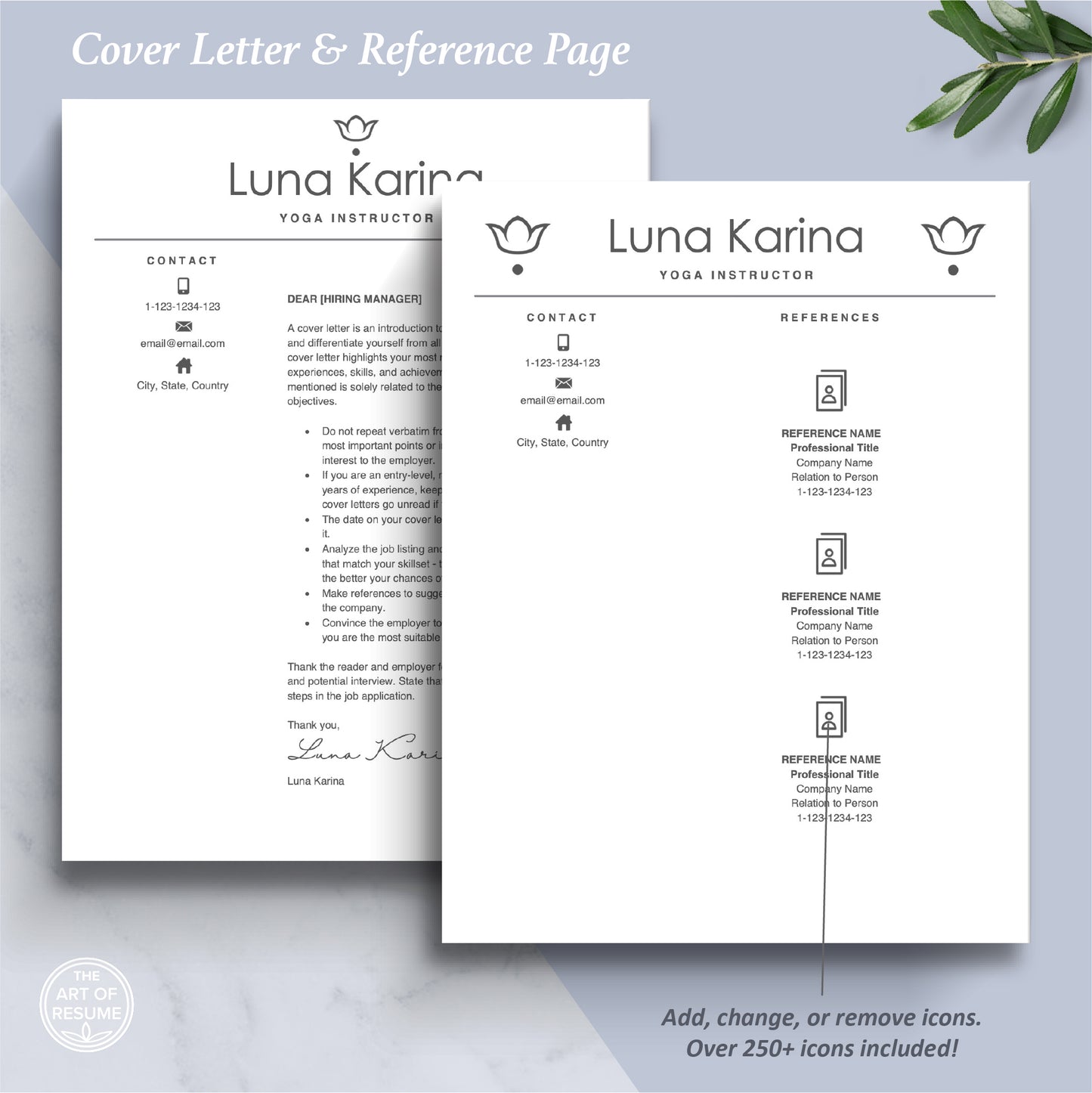 The Art of Resume Templates | Yoga Teacher Cover Letter and Reference Page Templates Download