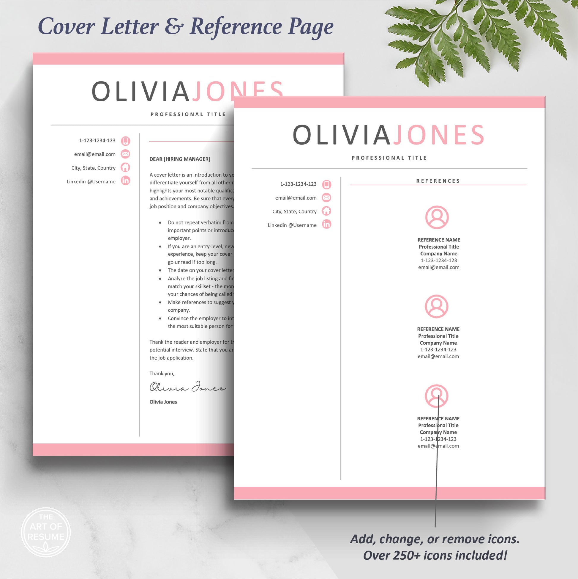 The Art of Resume Templates | Pink Modern Cover Letter and Reference Page Templates Download