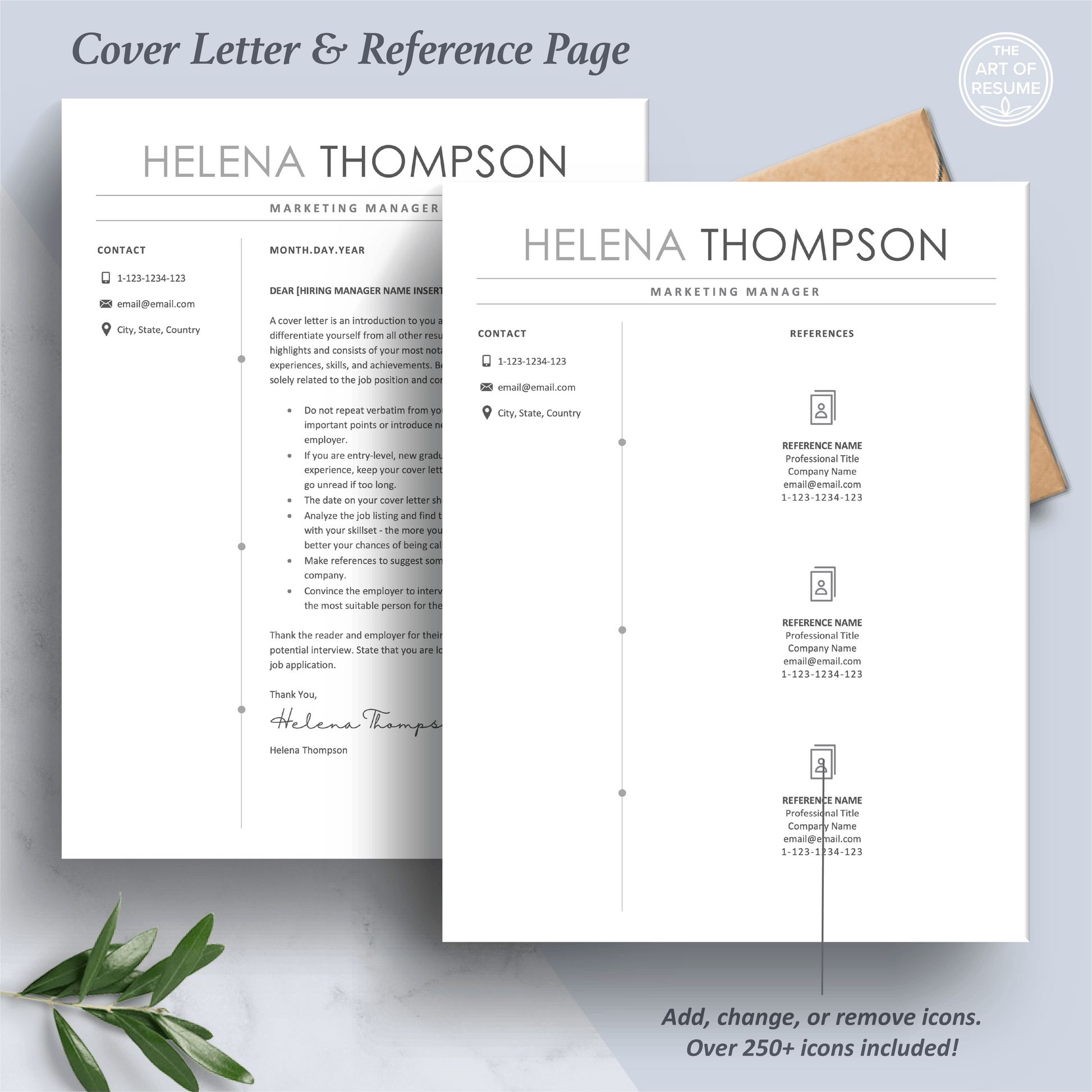 The Art of Resume Templates | Professional Simple Cover Letter and Reference Page Design Templates Instant Download