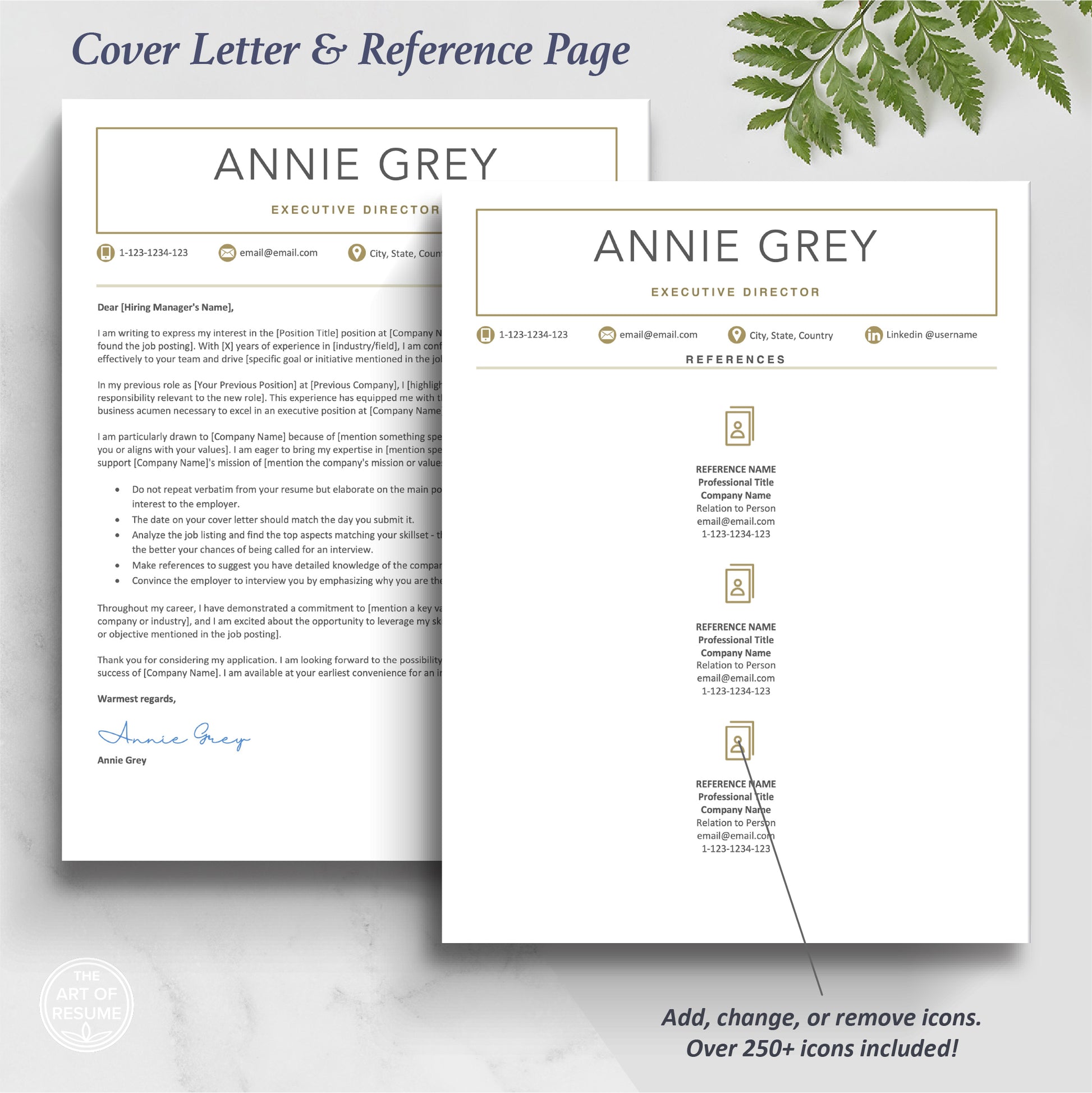 The Art of Resume Templates | Executive C Suite Level Cover Letter and Reference Page Templates Download