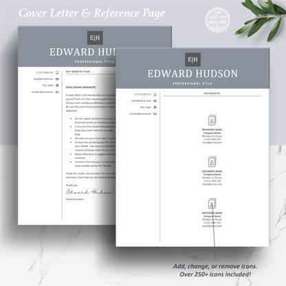 The Art of Resume Templates | Professional Modern Blue  Cover Letter and Reference Page Templates Download