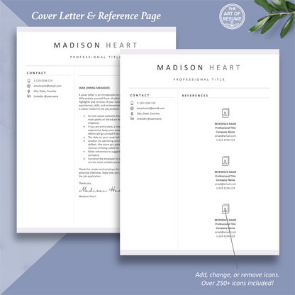 The Art of Resume | Matching Cover Letter and Reference Template