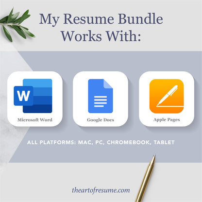 The Art of Resume Templates | ATS Friendly Compatible Resume CV Design Template Bundle, Instant Download Bundle for Google Docs, Apple Pages, Microsoft Word, Mac, PC, Chromebook, Tablet