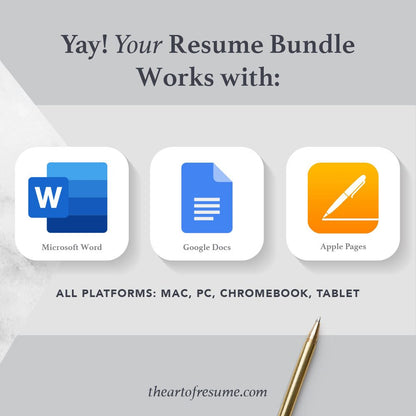 Instantly Download Your Fully Customizable Resume CV Builder Bundle on Google Docs, Microsoft Word, Apple Pages (Mac, PC, Chromebook, Tablet)