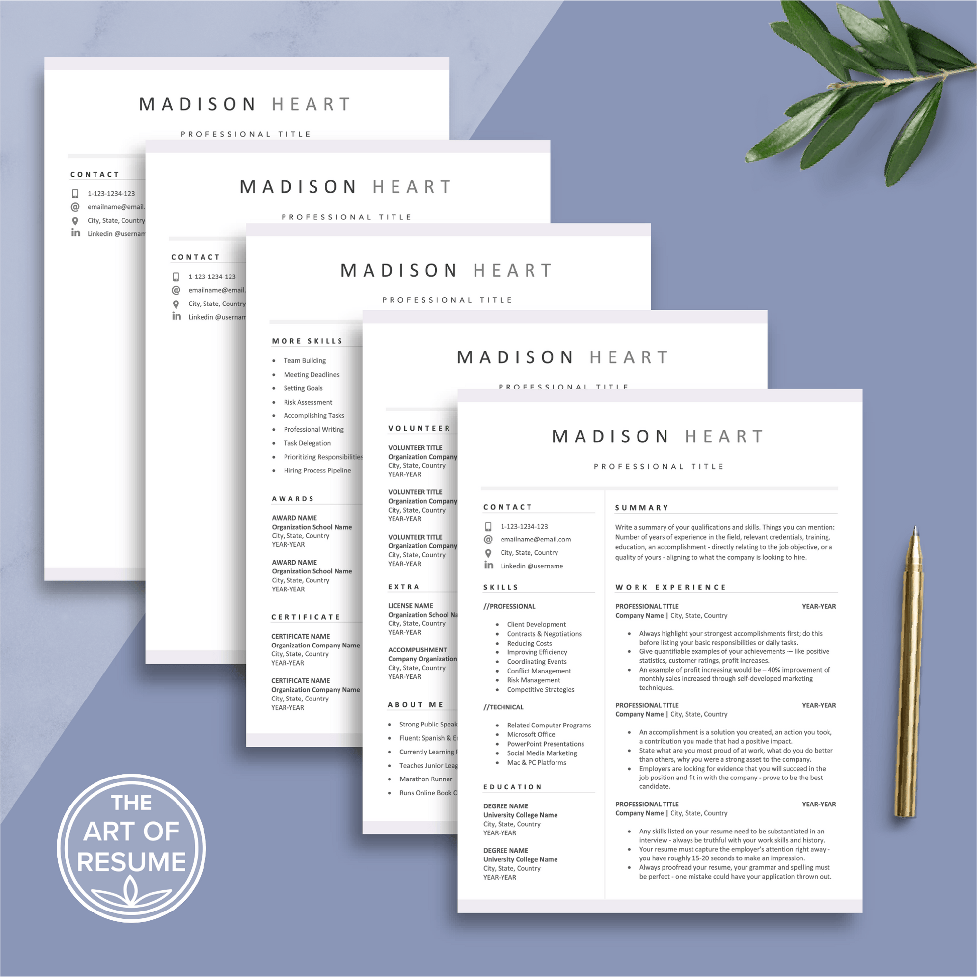 The Art of Resume | 5 Page Total Resume Template Bundle Builder