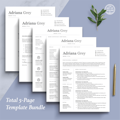 The Art of Resume Templates | 5 Page Resume Bundle including matching cover letter and reference page
