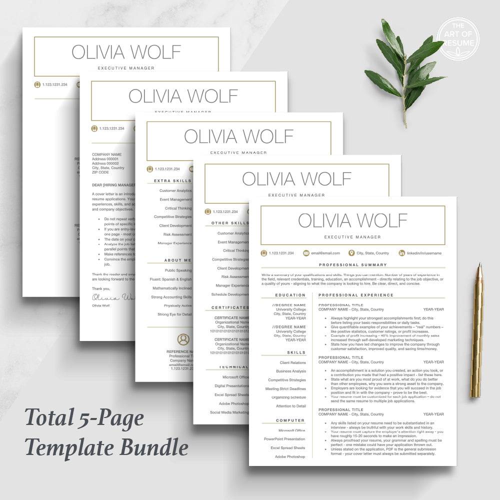 The Art of Resume Templates | 5 Page Resume Template Instantly Download Custom Editable Resume CV Builder Maker on Google Docs, Microsoft Word, Apple Pages (Mac, PC, Chromebook, Tablet)