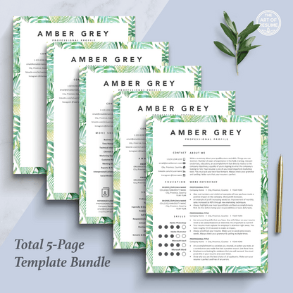 Creative CV Template Bundle | Floral Green Resume [Free Cover Letter]