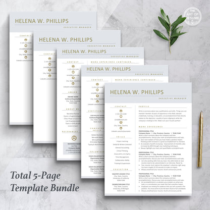 The Art of Resume Templates | Professional Simple Blue Resume CV Design Bundle including matching cover letter and reference page
