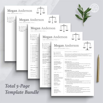 The Art of Resume Templates | Professional  Legal Law Lawyer  Resume CV Design Bundle including matching cover letter and reference page