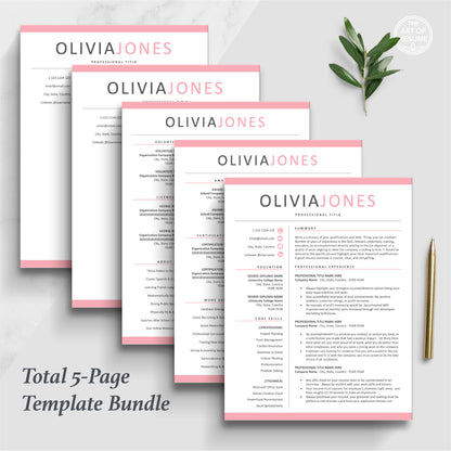 The Art of Resume Templates | Professional Pink Resume CV Design Bundle including matching cover letter and reference page