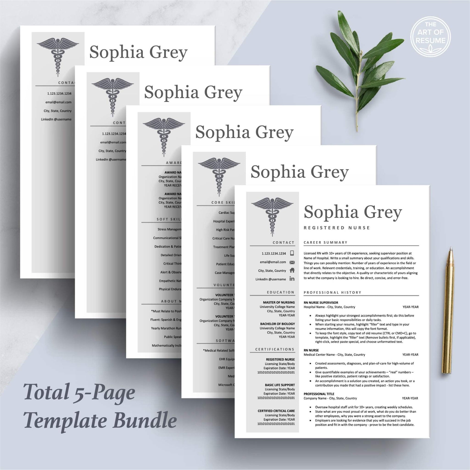 The Art of Resume Templates | Medical, Nurse, Doctor Resume CV Design Bundle including matching cover letter and reference page