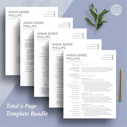 The Art of Resume Templates | Professional Simple Clean Minimalist Resume CV Design Bundle including matching cover letter and reference page