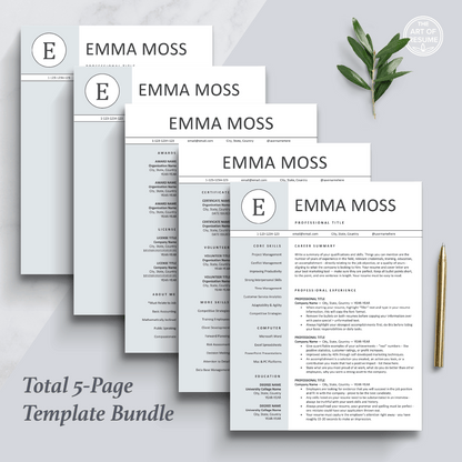 The Art of Resume Templates | Professional Blue  Letter and Reference Page Design Templates Instant Download