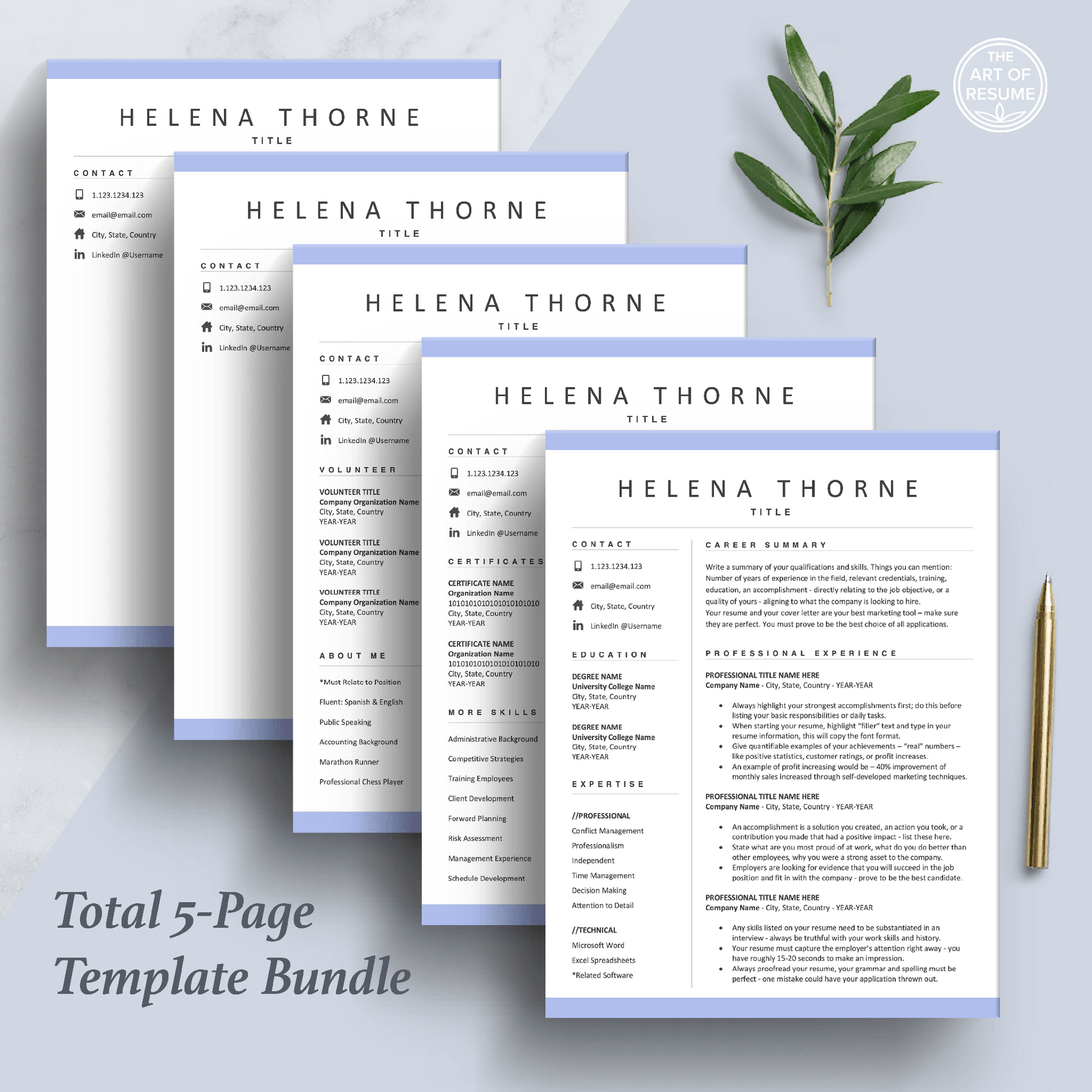The Art of Resume Templates | Professional Resume CV Design Bundle including matching cover letter and reference page