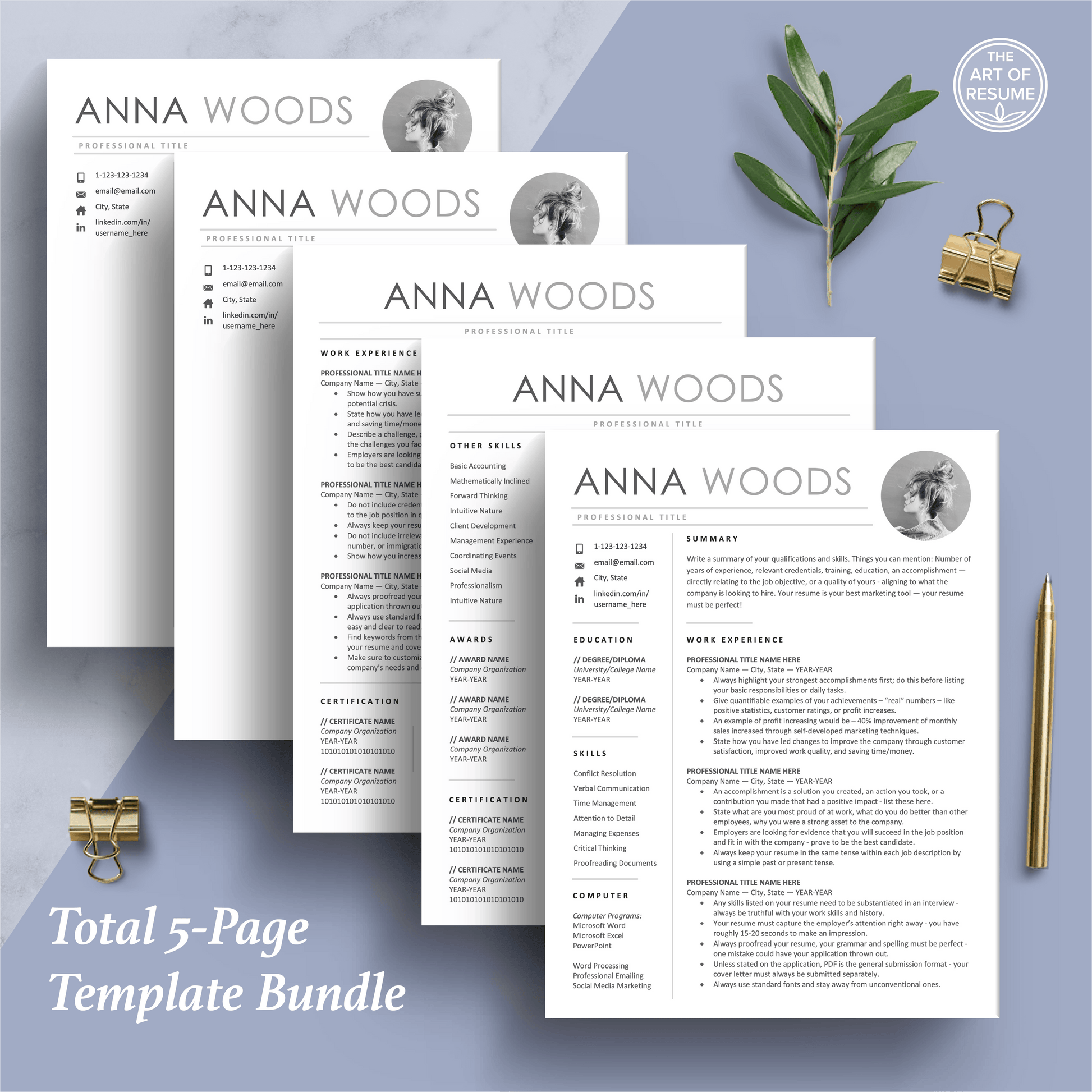 Professional Resume Bundle | Photo Picture Insert - The Art of Resume
