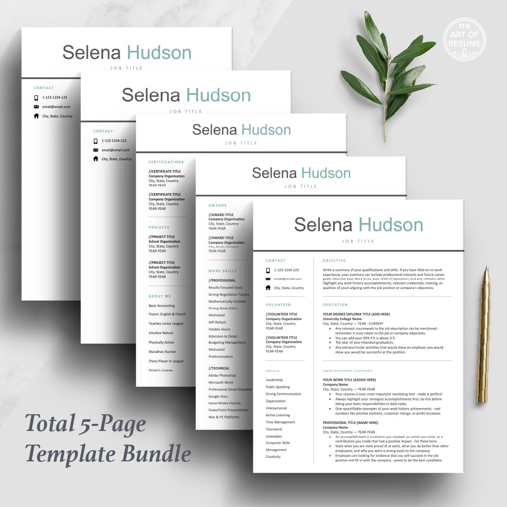 The Art of Resume Template Design | Student Resume Template 5 Page Total