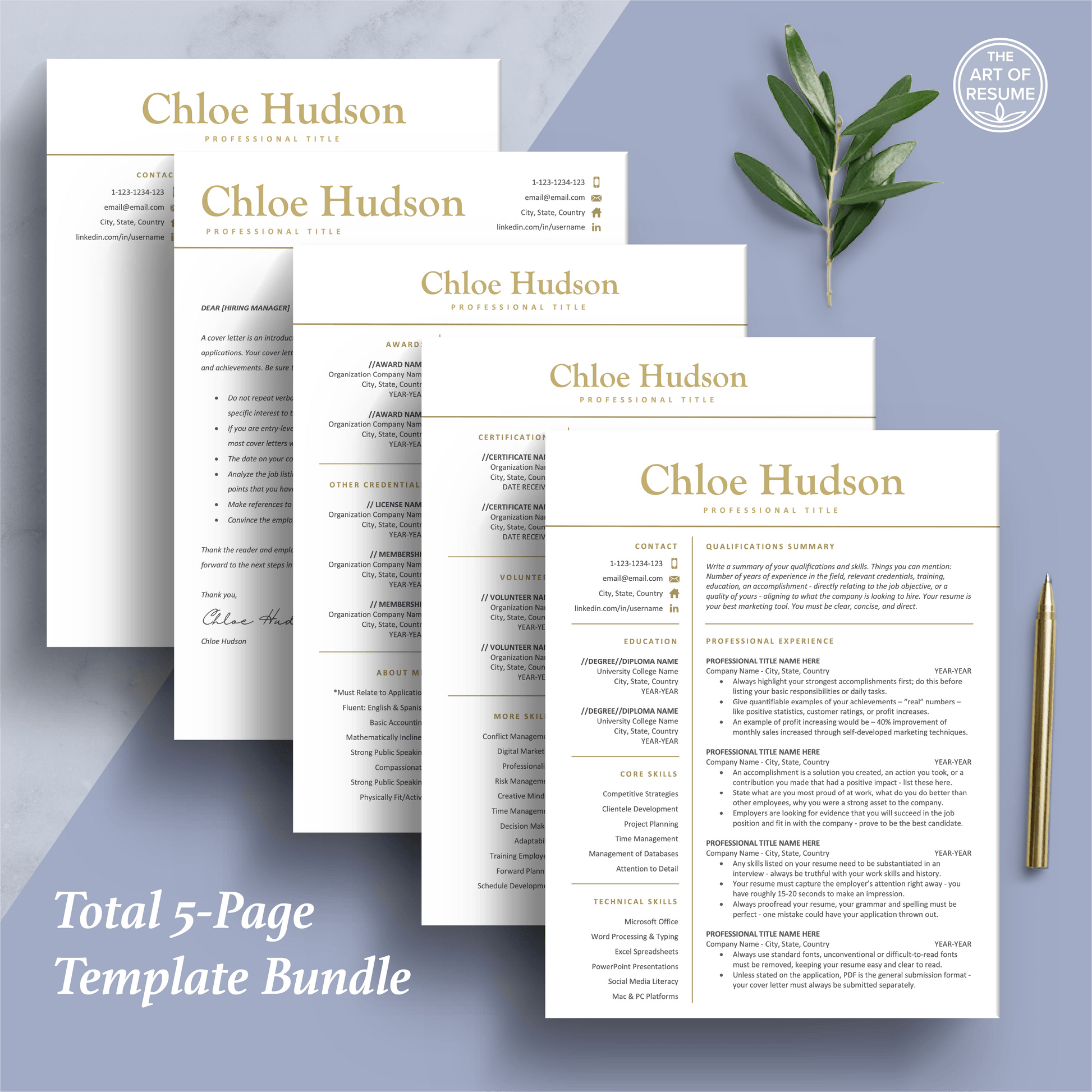 The Art of Resume Templates | Professional Simple Resume CV Design Bundle including matching cover letter and reference page