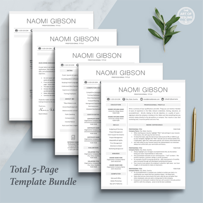 The Art of Resume Templates |  Professional Minimalist Simple Resume CV Design Bundle including matching cover letter and reference page