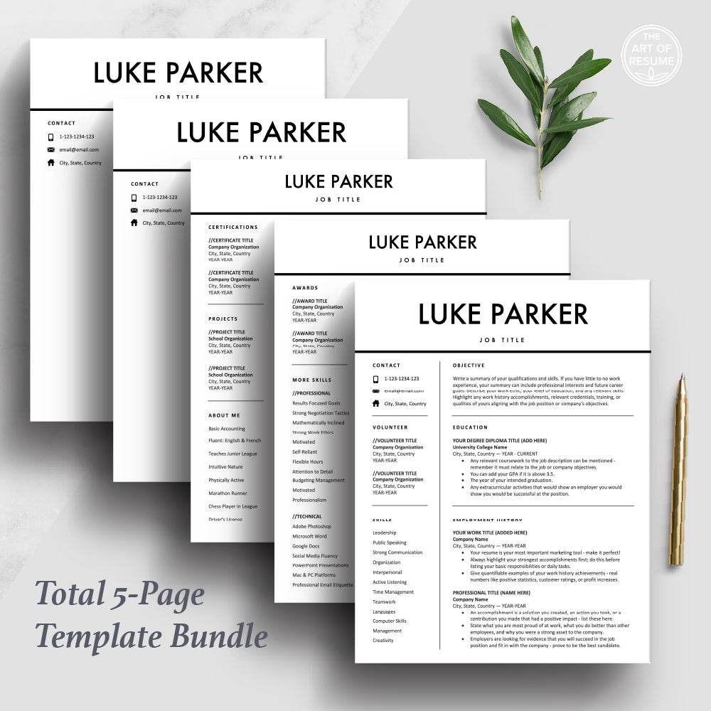 The Art of Resume Template | Total 5 Page Resume Template Designs for Students and No Job Experience