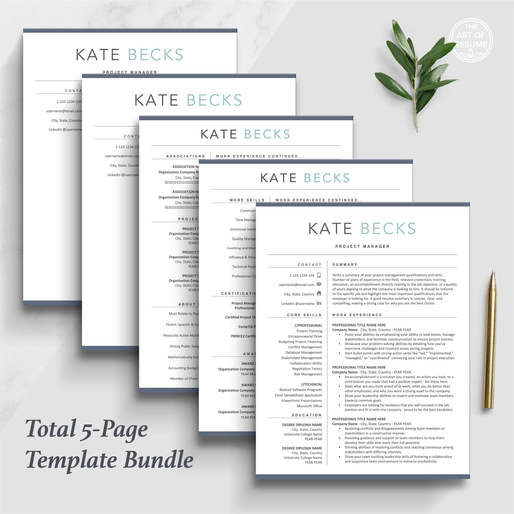 The Art of Resume Templates | Professional Resume CV Design Bundle including matching cover letter and reference page